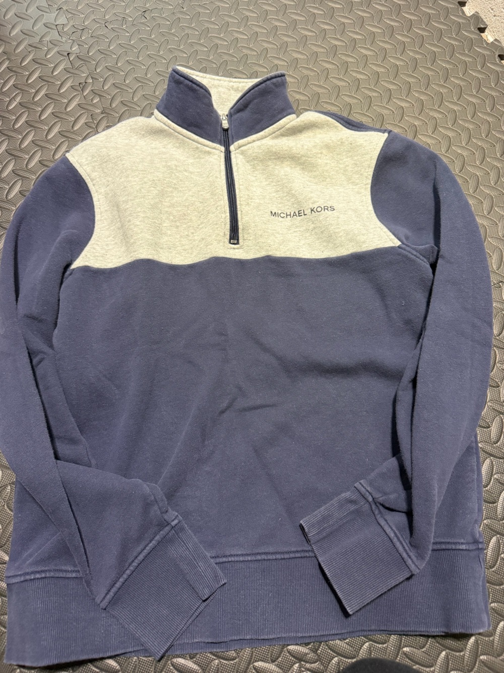 Michael Kors Colorblock 1/4 Zip Pullover Sweatshirt Blue & Gray Large
